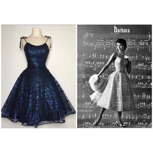 1950’s vintage metallic blue lace party prom cocktail dress (Size like XS/S)